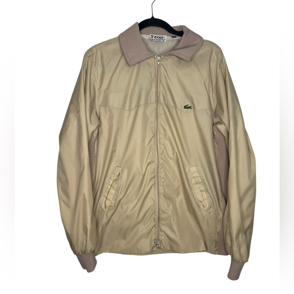 VTG 80s Lacoste Izod Performance Golf Full Zip Beige Tan Jacket Size Medium Mens